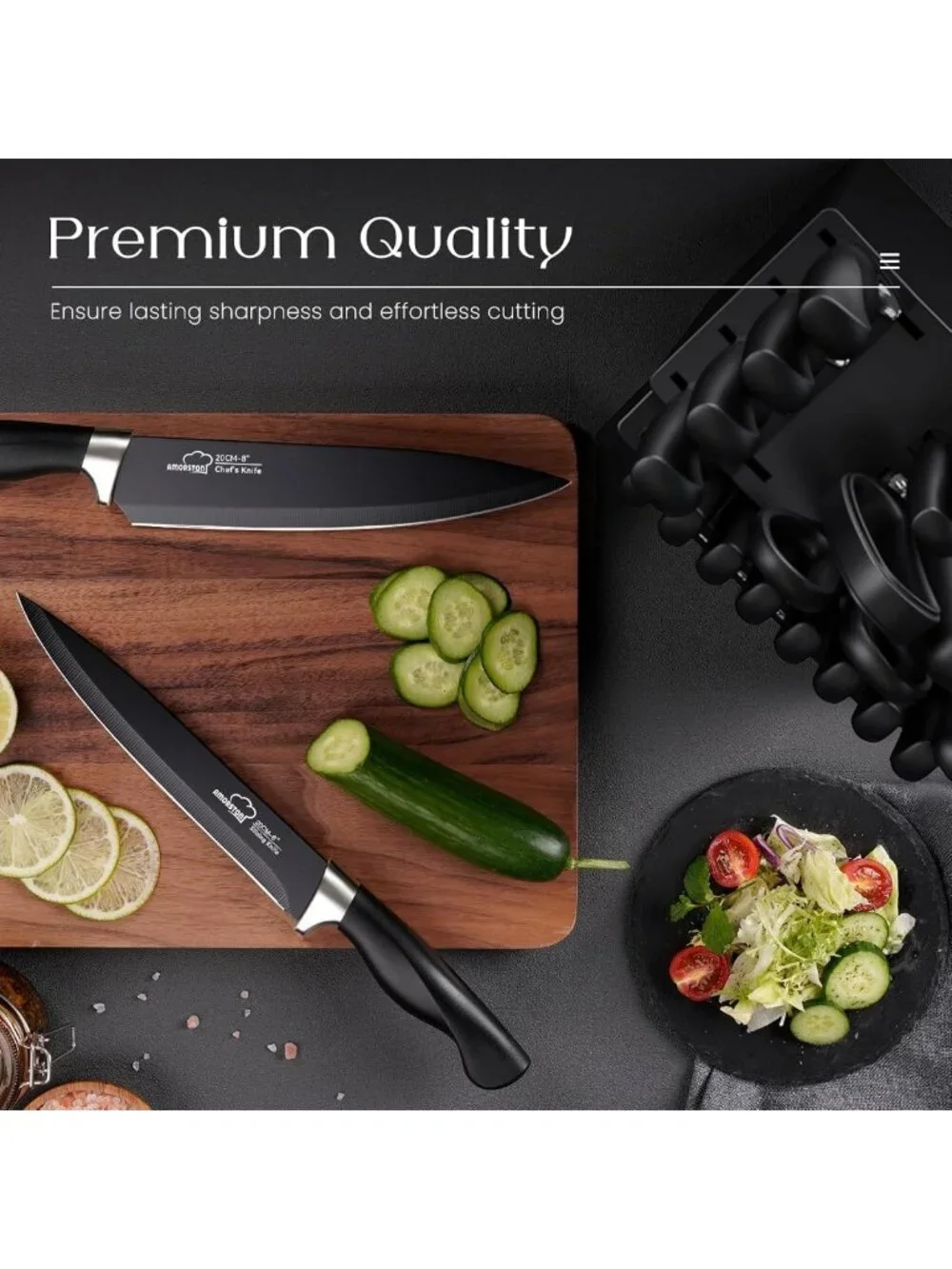 21-Piece Ultra-Sharp Kitchen Knife Set with Block & Sharpener, Ergonomic